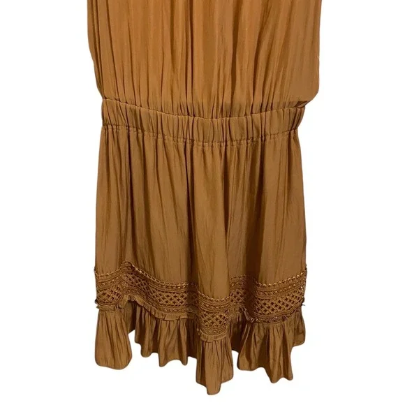 Ramy Brook New York Cara Mini Silky Satin Ruffle Lace Light Cognac‎ Brown Large - Picture 11 of 11